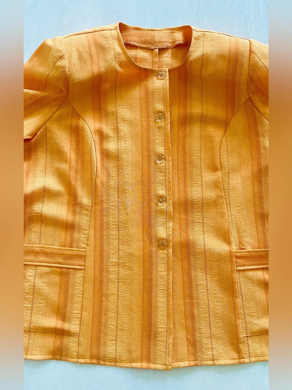 Women’s Textured Button Front Jacket Blazer Top Bright Orange Short Sleeve XXL